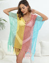 Fringe Color Block Scoop Neck Cover Up