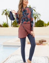 Cap, Printed Long Sleeve Swimwear, Pants and Mini Skirt Four-Piece Swim Set