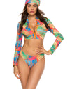 Printed Zip Up Three-Piece Swim Set