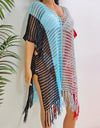 Fringe Color Block Scoop Neck Cover Up