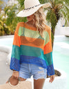 Angel Wings Color Block Openwork Boat Neck Cover Up