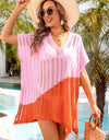 Angel Wings Slit Color Block V-Neck Cover Up