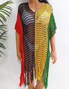 Fringe Color Block Scoop Neck Cover Up