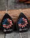 PU Leather Sunflower Teardrop Shape Earrings