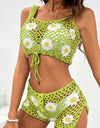 Flower Cutout Wide Strap Two-Piece Cover Up