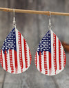 PU Leather US Flag Teardrop Shape Earrings