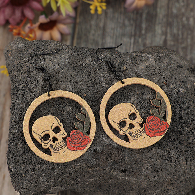 Wooden Cutout Skeleton Earrings