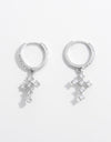 925 Sterling Silver Inlaid Zircon Cross Dangle Earrings