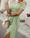 Off-Shoulder Short Sleeve Split Dress