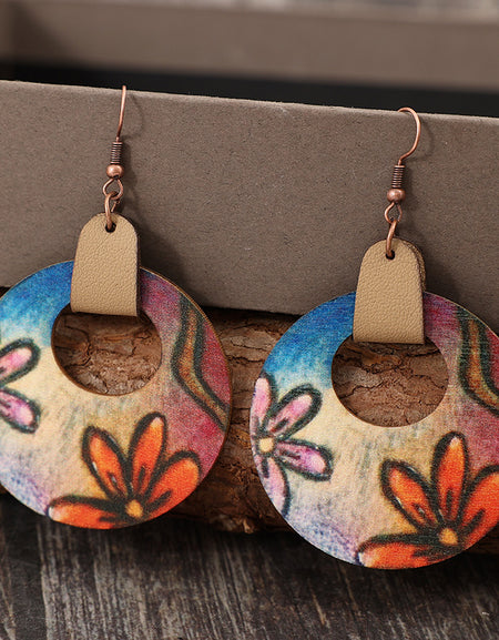 Wooden Flower Round Shape Earrings