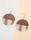 Sequin Wooden Round Dangle Earrings