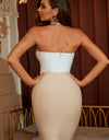 Contrast Rhinestone Lace-Up Strapless Bandage Dress