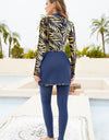 Cap, Printed Long Sleeve Swimwear, Pants and Mini Skirt Four-Piece Swim Set