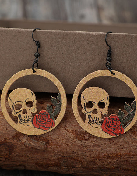 Wooden Cutout Skeleton Earrings