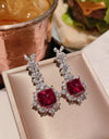 Platinum-Plated Artificial Gemstone Dangle Earrings