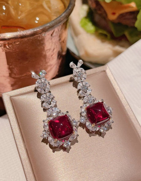 Platinum-Plated Artificial Gemstone Dangle Earrings