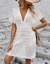 Openwork Plunge Short Sleeve Cover-Up Dress