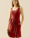 Doublju Full Size Round Neck Ruched Sleeveless Dress with Pockets