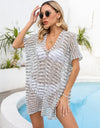 Angel Wings Openwork V-Neck Short Sleeve Cover Up