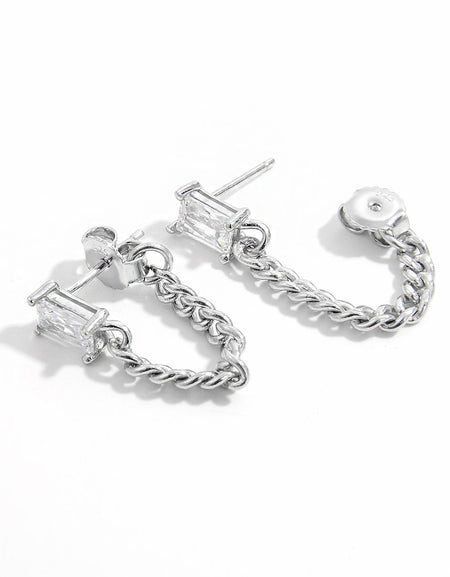 925 Sterling Silver Zircon Chain Earrings