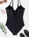 Embroidered V-Neck One-Piece Swimwear