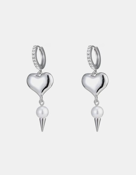 Alloy Rhinestone Synthetic Pearl Heart Earrings