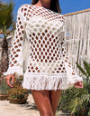 Fringe Cutout Long Sleeve Cover Up