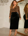 Honey Plus Size Surplice Neck Long Sleeve Slit Dress