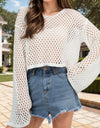 Openwork Round Neck Long Sleeve Cover Up