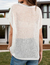 Openwork Round Neck Short Sleeve Cover-Up