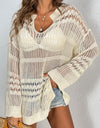 Cutout Notched Long Sleeve Cover-Up