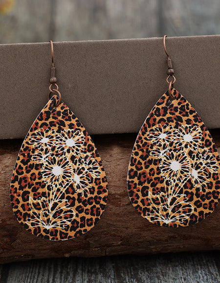 Leopard PU Leather Teardrop Shape Earrings