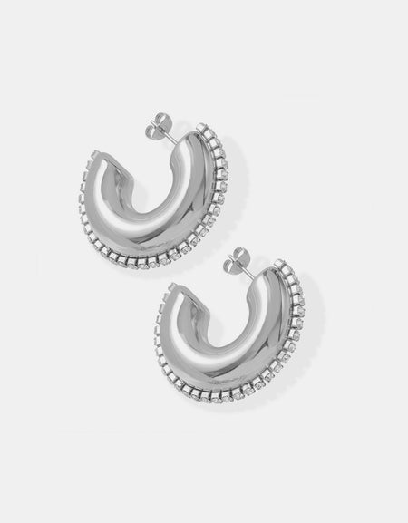 Titanium Steel Inlaid Zircon C-Hoop Earrings