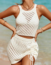 Openwork Sleeveless Top and Drawstring Skirt Cover Up Set