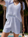 Openwork Short Sleeve Top and Shorts Cover Up Set