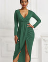 High-low Ruched Surplice Long Sleeve Dress