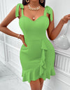 Tie-Shoulder Sweetheart Neck Ruffled Dress