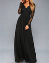 Lace Detail Backless Long Sleeve Maxi Dress