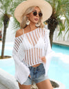 Openwork Boat Neck Long Sleeve Cover Up