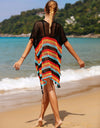 Angel Wings Cutout Striped Cover-Up with Tassel