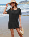 Openwork Round Neck Short Sleeve Cover-UP