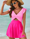 Cutout V-Neck Cap Sleeve One-Piece Swimwear