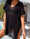 Angel Wings Slit V-Neck Short Sleeve Cover Up