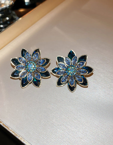 Alloy Rhinestone Flower Stud Earrings