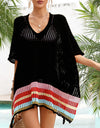 Slit Openwork V-Neck Half Sleeve Cover-Up