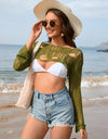 Distressed Boat Neck Long Sleeve Cover Up