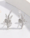 925 Sterling Silver Zircon Leaf Shape Earrings