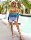 Angel Wings Color Block Openwork Boat Neck Cover Up