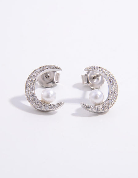 925 Sterling Silver Zircon Moon Shape Earrings