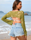 Distressed Boat Neck Long Sleeve Cover Up